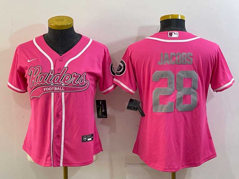 Women's Las Vegas Raiders #28 Josh Jacobs Pink With Patch Cool Base Stitched Baseball Jersey,We sell and wholesale Women's Las Vegas Raiders #28 Josh Jacobs Pink With Patch Cool Base Stitched Baseball Jersey on line form chian!